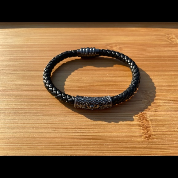 Viking Jewelry - Vintage Black Leather Gothic Viking Bracelet Norse Viking